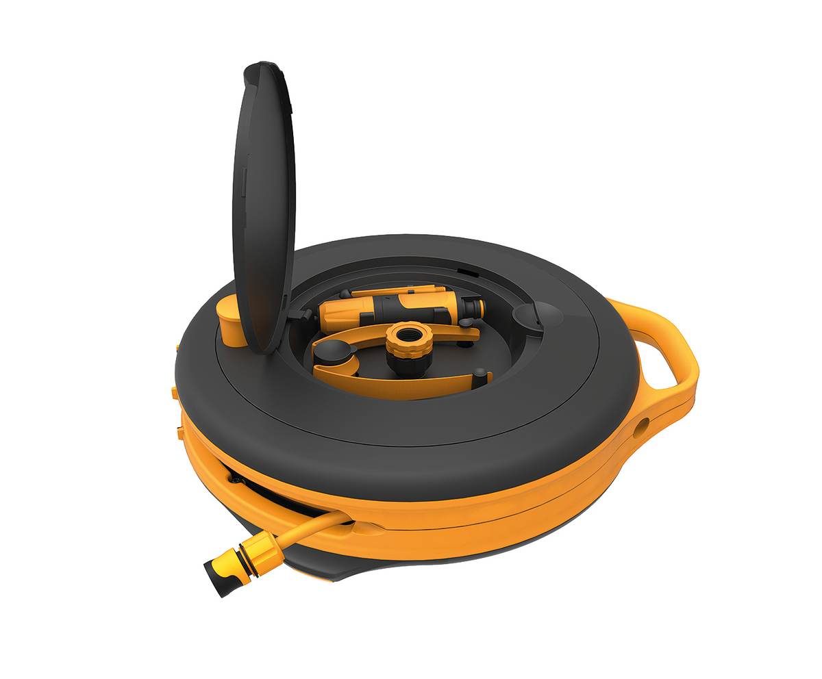 Fiskars Waterwheel S, All-Inclusive-Bewässerungs-Set, 15 m, Schlauchbox, Gartenschlauch (Ø 9 mm) Produktabbildung