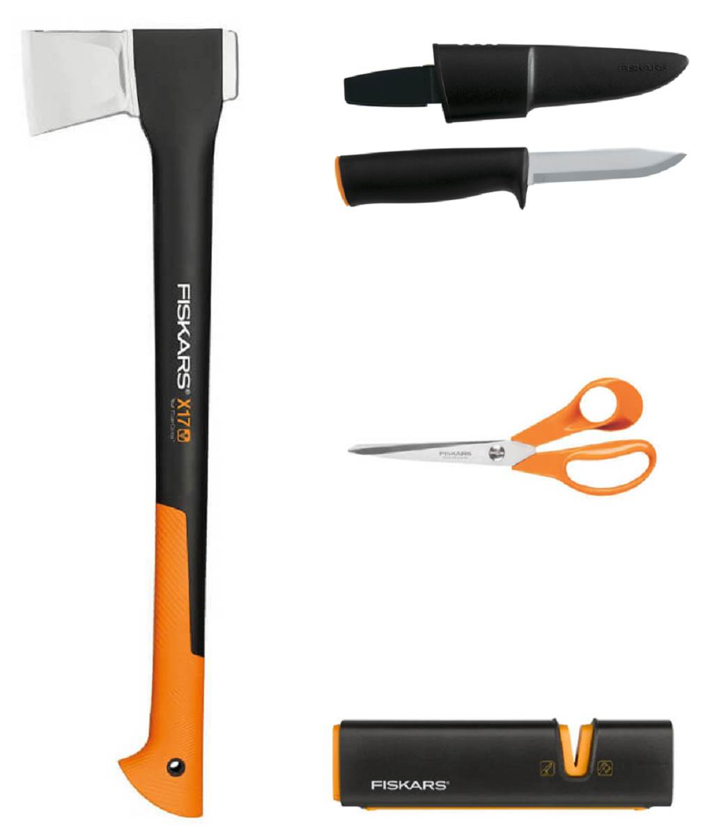 Fiskars Spaltaxt X17-M inkl. Schere, XSharp Axt- und Messerschärfer und K40 Universalmesser Produktabbildung 1