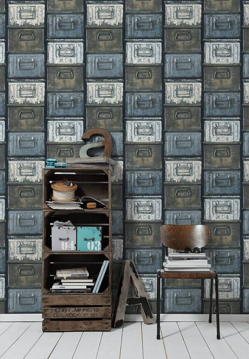 AS Creation Blau Vintage Kisten Vliestapete Authentic Walls 2 306751 Produktabbildung 4