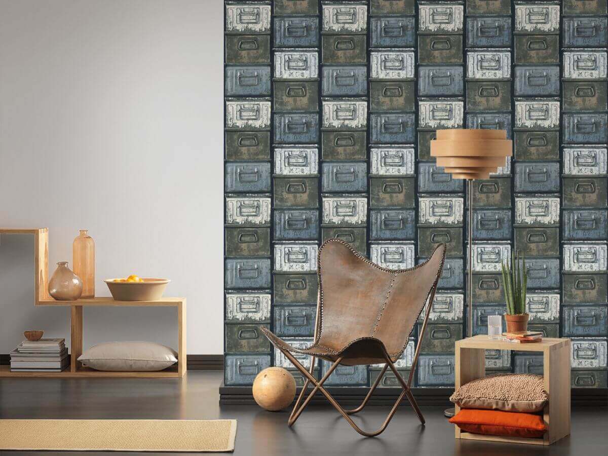 AS Creation Blau Vintage Kisten Vliestapete Authentic Walls 2 306751 Produktabbildung 3