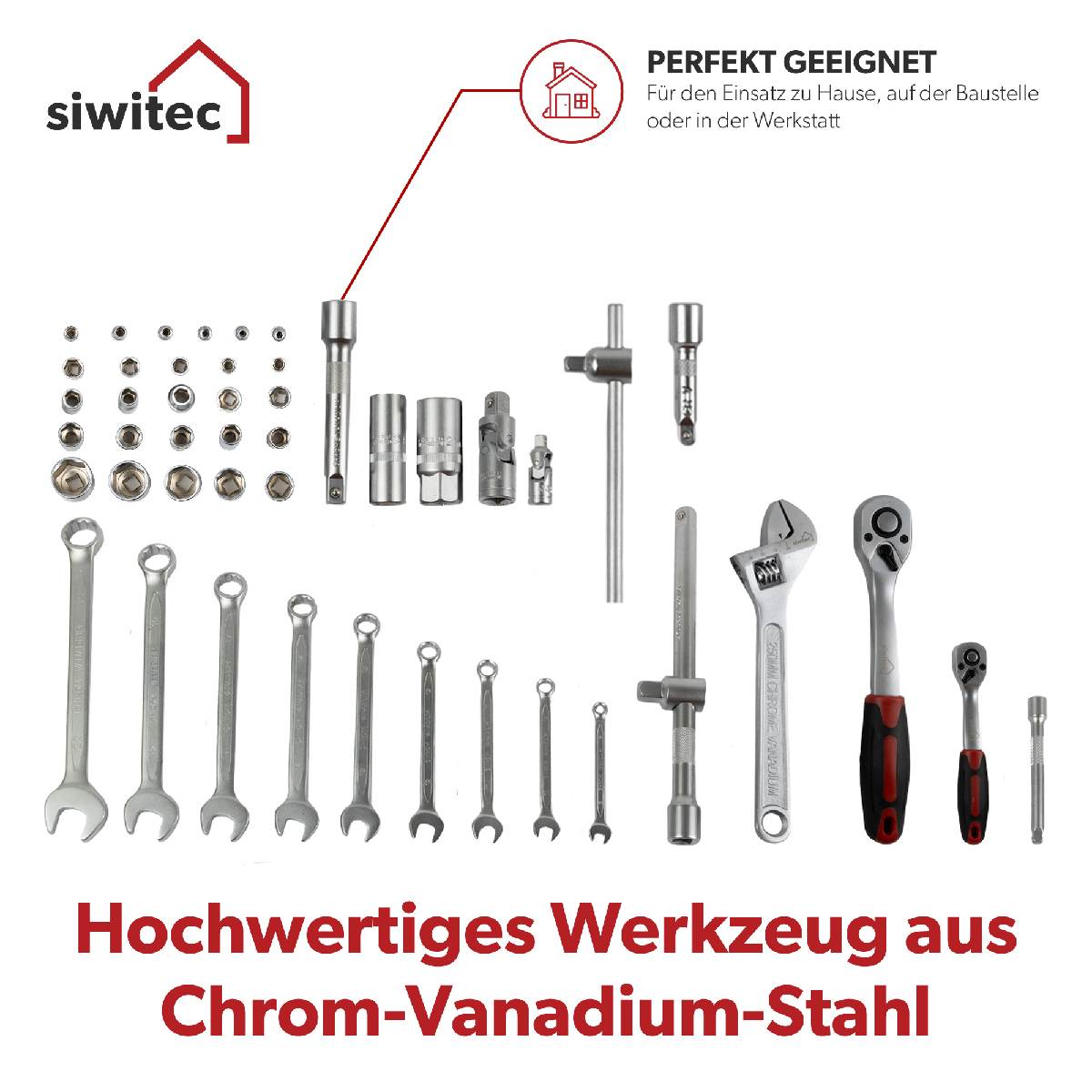 B-Ware siwitec Werkzeugkoffer 140-teilig, Werkzeug Set aus CRV Stahl, Profi Werkzeugkasten gefüllt Produktabbildung 6
