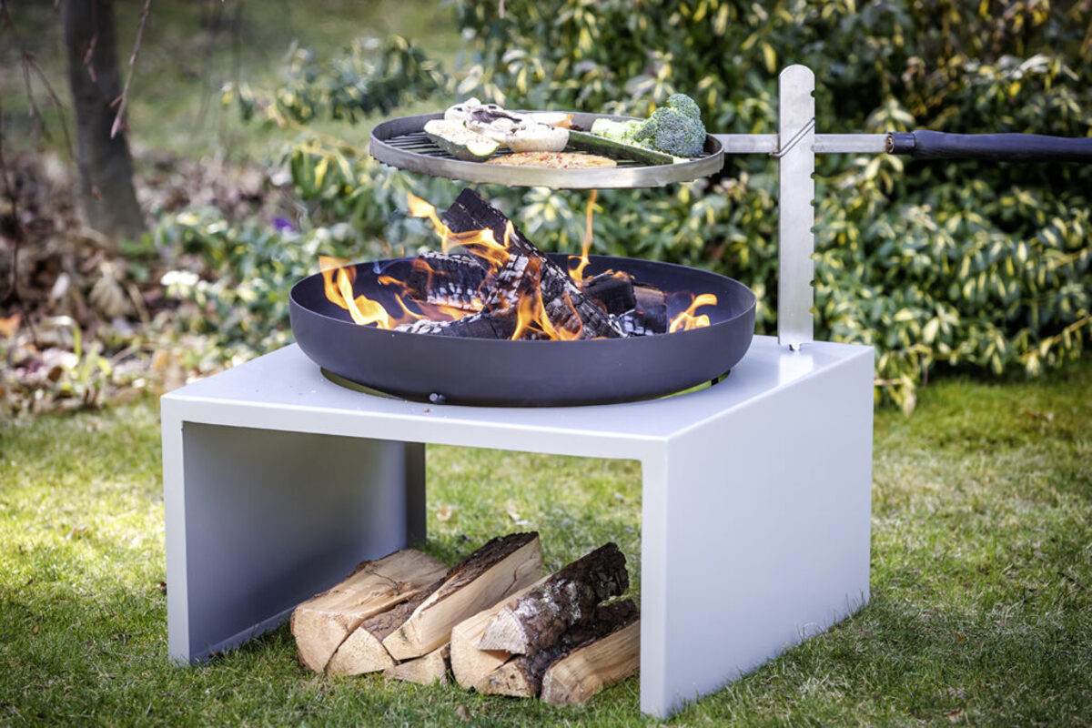 Feu du Jardin Feuerschale MODERNE silber, mit Edelstahl-Grillrost und Schwenkarm, Feuerstelle Produktabbildung 4