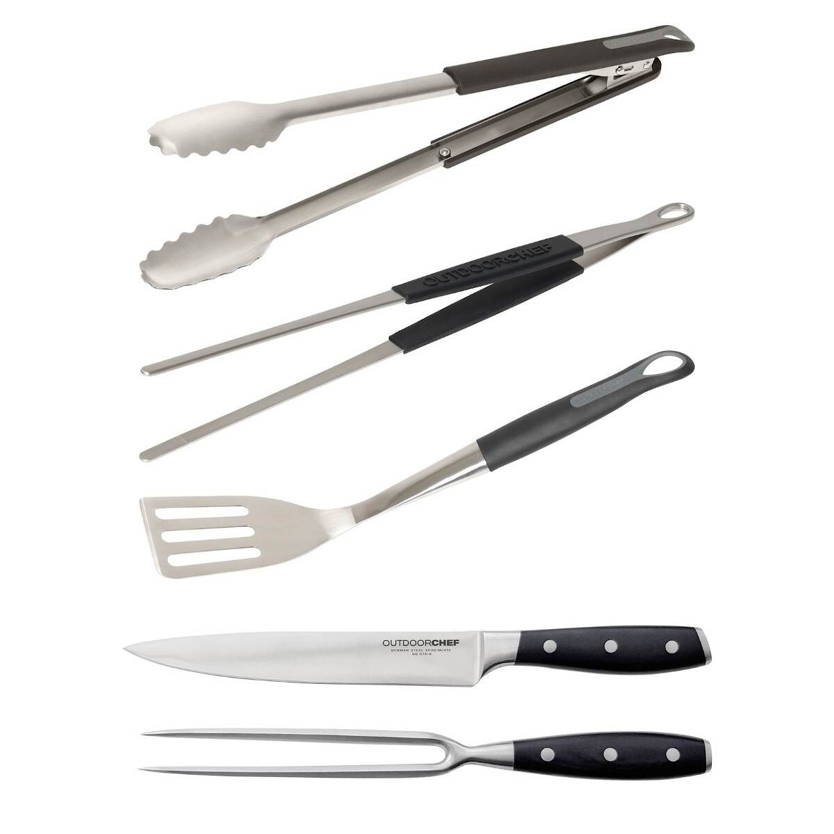 Outdoorchef Grillbesteck-Set mit Tranchiermesser, Fleischgabel, Wender, Pinzette & Grillzange Produktabbildung 1