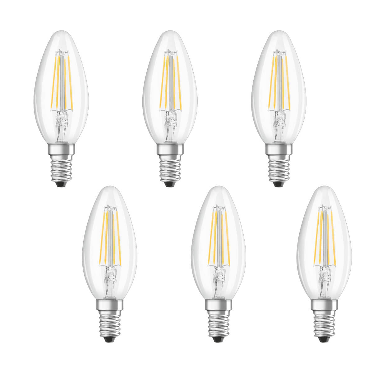 Osram 6er Pack FILAMENT LED BASE CLASSIC B 4W = 40W E14 Kerze 470lm 4000K Neutralweiß Produktabbildung 1