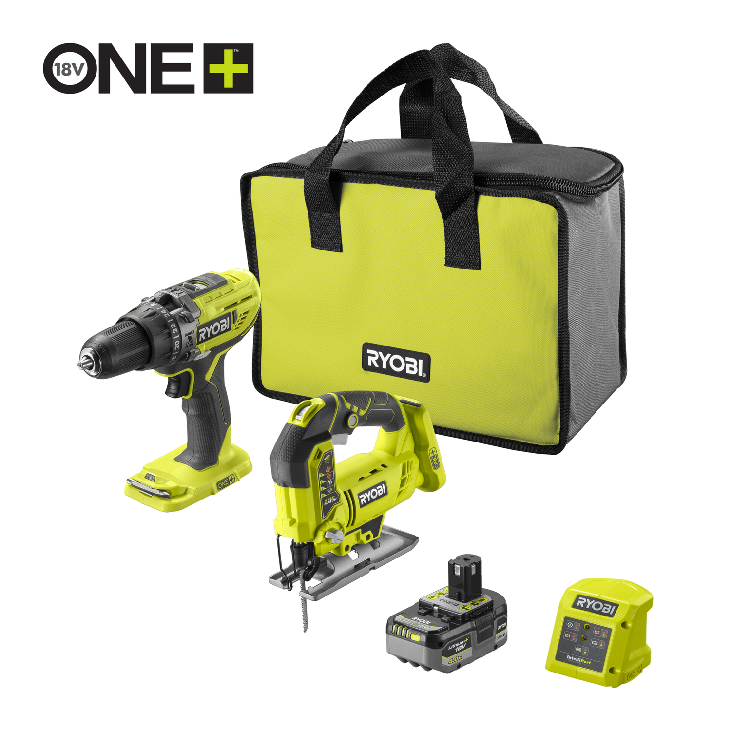 RYOBI 18 V One+ Combo-Kit R18CK2PJ-1X40S Akku-Bohrschrauber, Stichsäge, Koffer inkl Akku & Ladegerät Produktabbildung