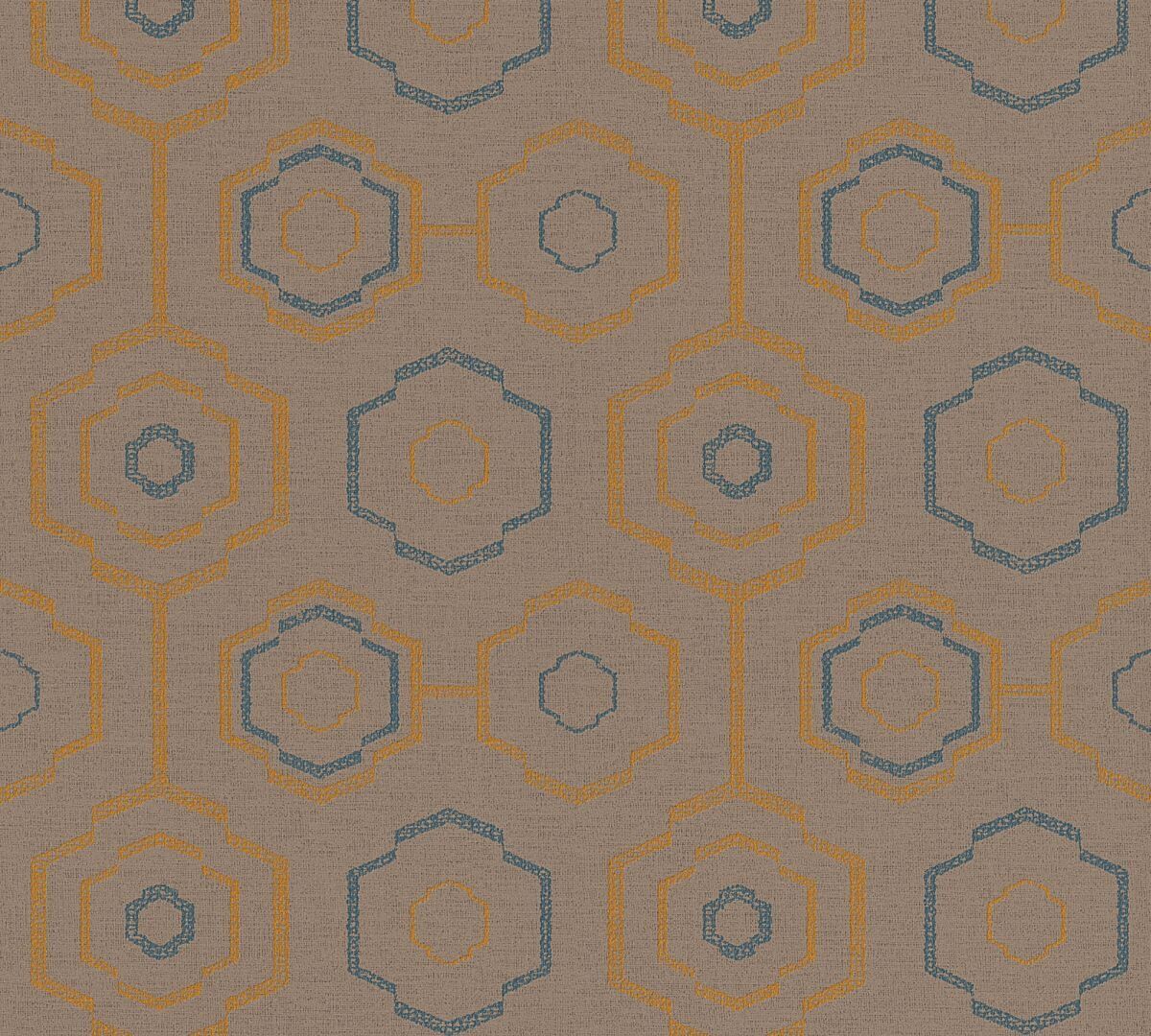 AS Creation Tapete | Geometrisches Muster Orange Blau Braun | Ethnic Origin Produktabbildung 1