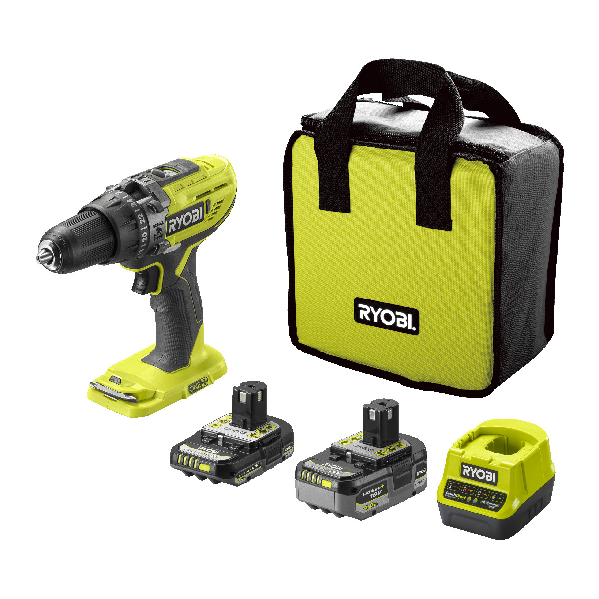 Ryobi Akku-Schlagbohrschrauber 18 V ONE+, 50 Nm Drehmoment, 1x 2,0 Ah, 1x 4,0 Ah Akku & 1x Ladegerät Produktabbildung