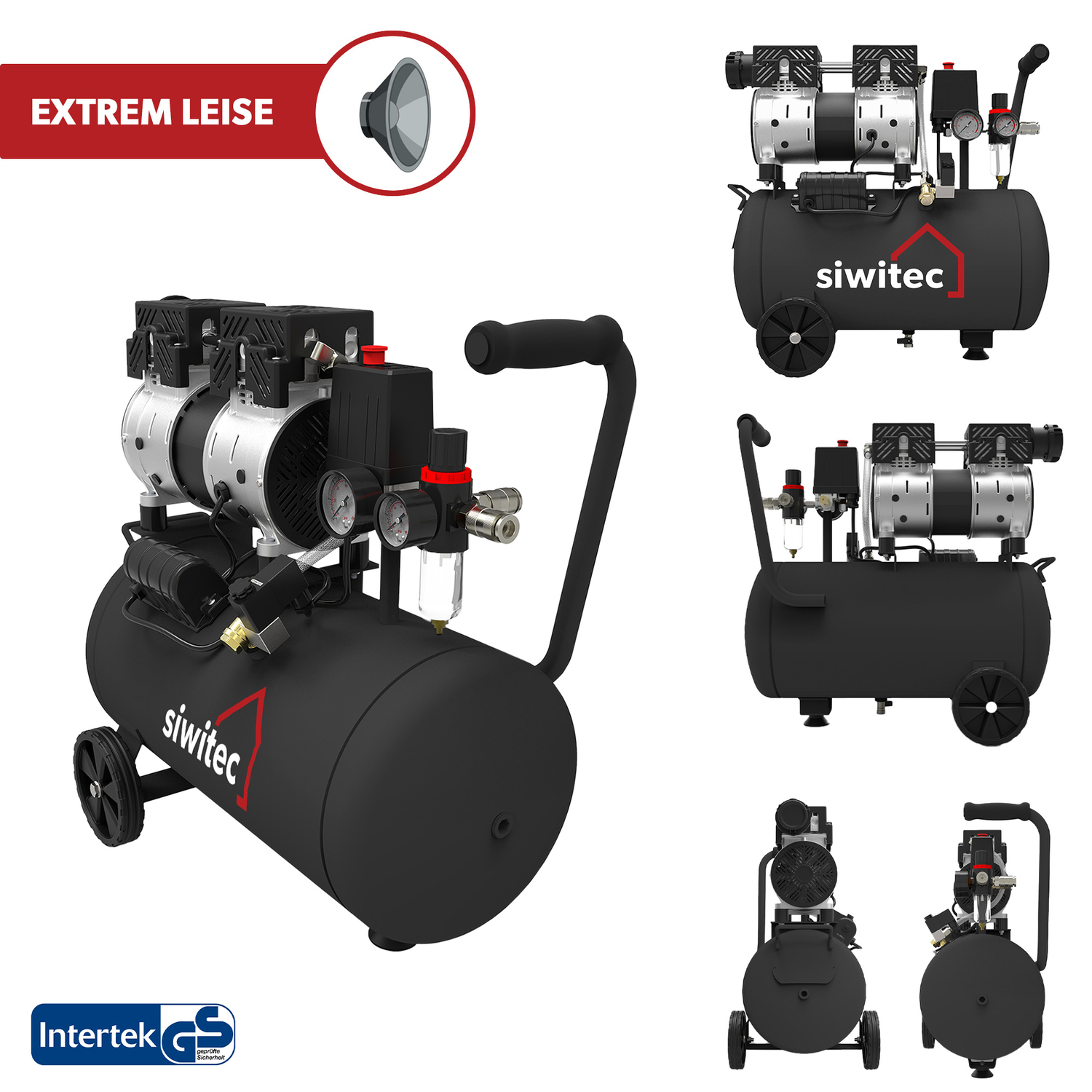 B-Ware siwitec Flüsterkompressor mit 750W, 24L Kessel, 67dB, 8bar, Druckluftkompressor, Kompressor Produktabbildung 2