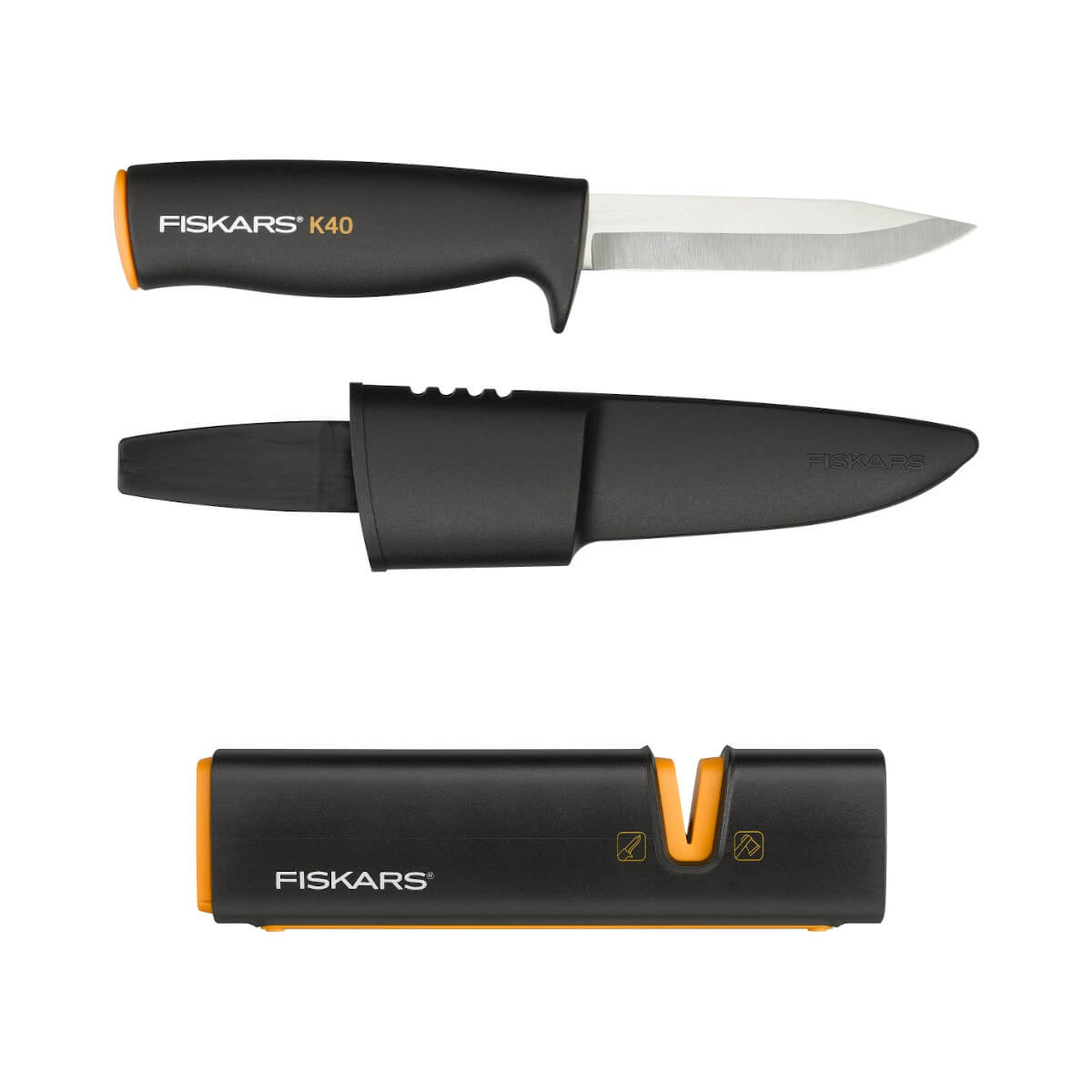 Fiskars Universalmesser K40 + Xsharp Messerschärfer Bundle Produktabbildung