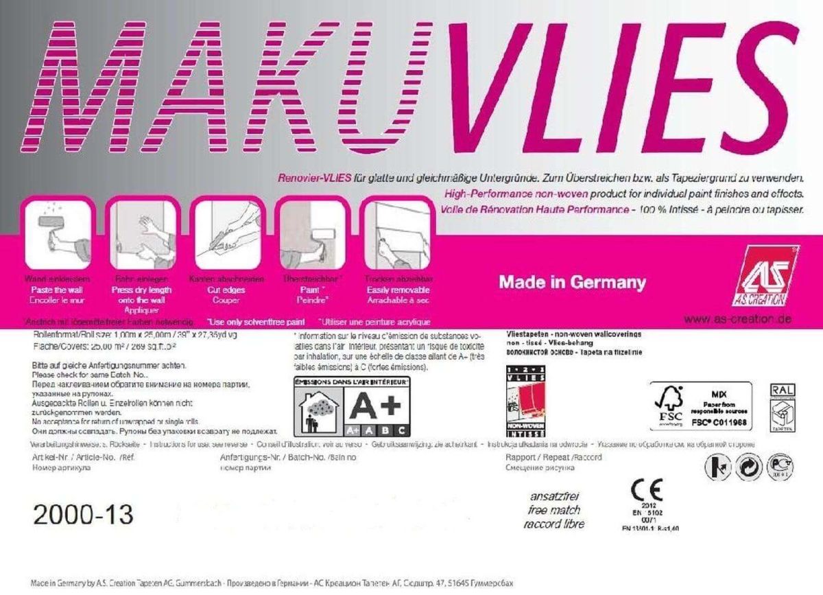 AS Creation Meistervlies MakuVlies Weiß: Vlies-Tapete 200013, überstreichbar Produktabbildung 4