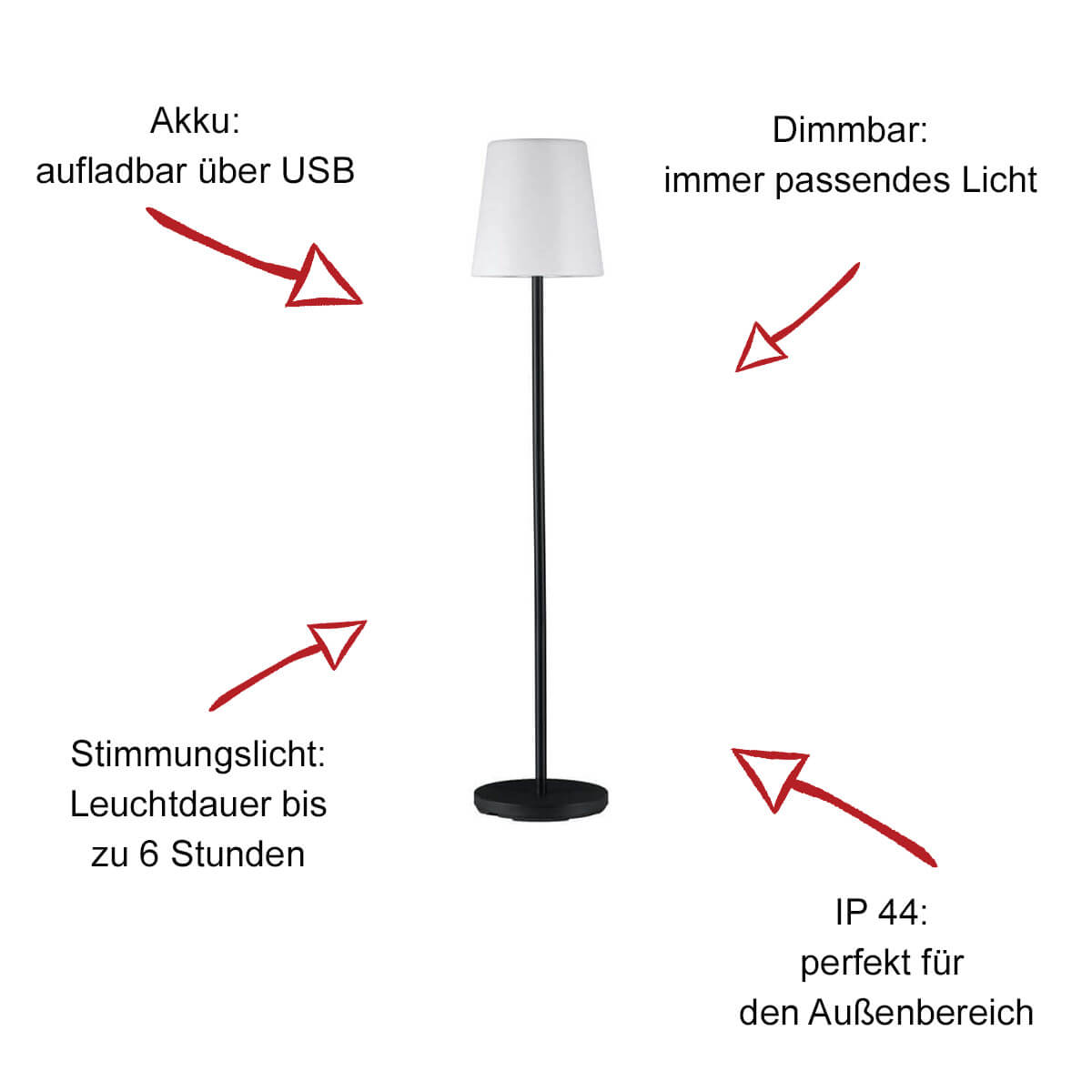 Paulmann Mobile Outdoor Stehleuchte Placido, IP44, dimmbar, Akkubetrieb, Warmweiß Produktabbildung 2