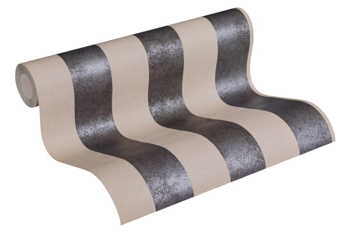 AS Creation Tapete | Streifentapeten Beige Metallic Schwarz | Trendwall Produktabbildung 3