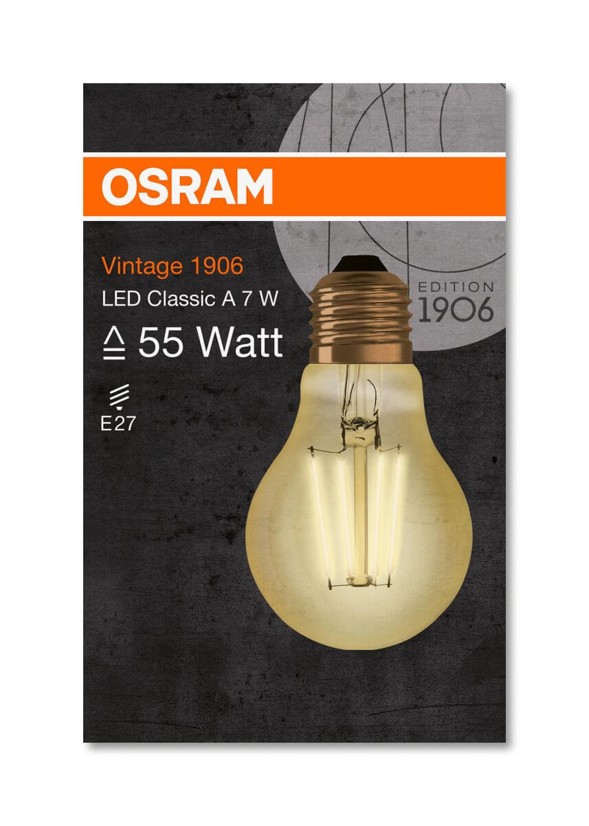 Osram LED Vintage Classic A 55, 7W = 55W, E27, 725 lm, klar, Warmweiß (2500 K) Produktabbildung 2