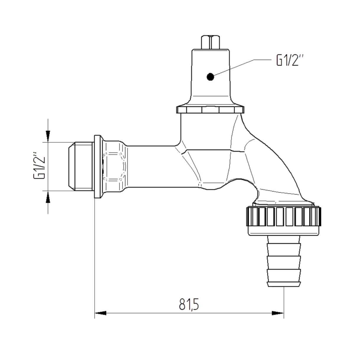 BRUSE Wandauslaufventil mit Steckschlüssel Oberteil, 1|2 Zoll, chrom Produktabbildung 2