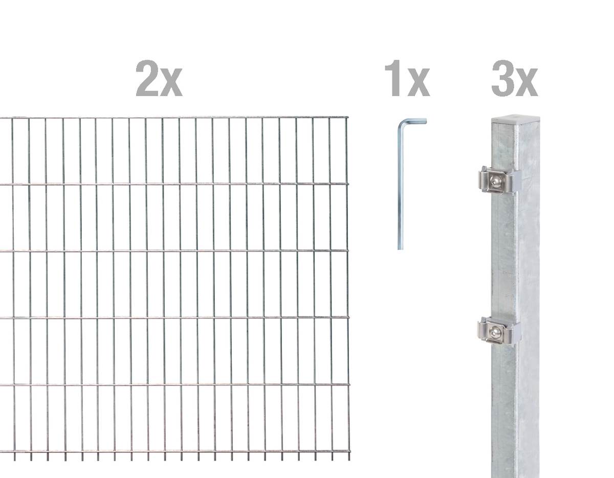 Alberts Komplettset Doppelstabmattenzaun, Feuerverzinkt, Mattenbreite 2 m, 100 cm hoch, 4 m lang Produktabbildung