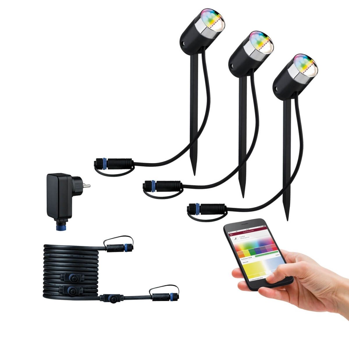 Paulmann Outdoor Plug & Shine Spot Pike Basisset, 4,5 W = 25 W, 170 lm, 24 V, IP44, RGBW, Anthrazit Produktabbildung