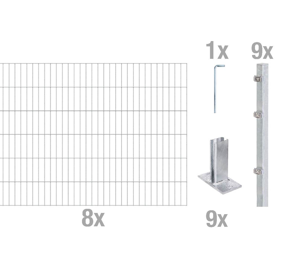 Alberts Komplettset Doppelstabmattenzaun Feuerverzinkt mit Pfostenträger, 2 m Matten, Höhe 80-120 cm Produktabbildung