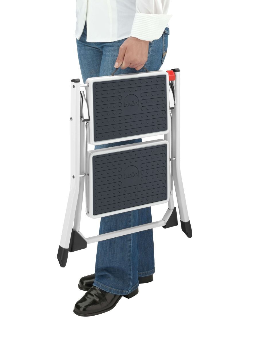 Hailo MK60 Mini Stahl-Klapptritt Standardline mit 2 Stufen in weiss, Klappsicherung & Anti-Rutsch Produktabbildung 3
