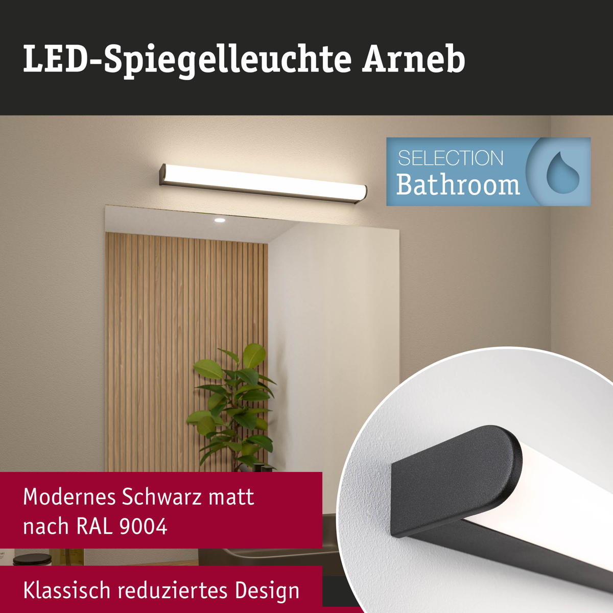 Paulmann LED Wandleuchte Arneb in Schwarz 12,5W 1000lm IP44 Produktabbildung 4