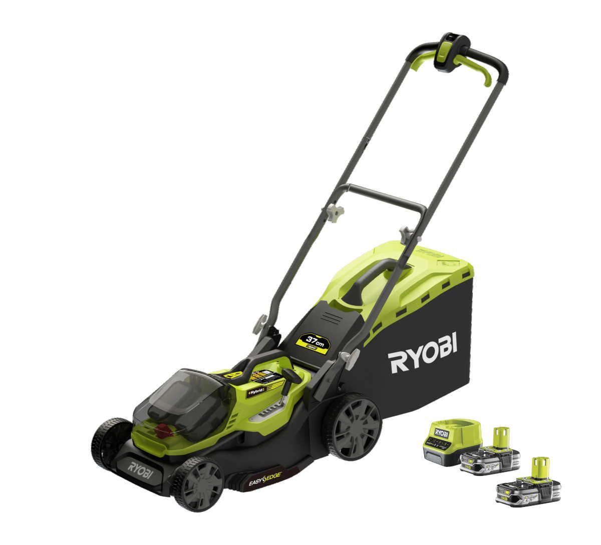 RYOBI RY18LMH37A-225, 18 V Hybrid-Akku-Rasenmäher mit 2 Akkus und Ladegerät, 37 cm Schnittbreite Produktabbildung