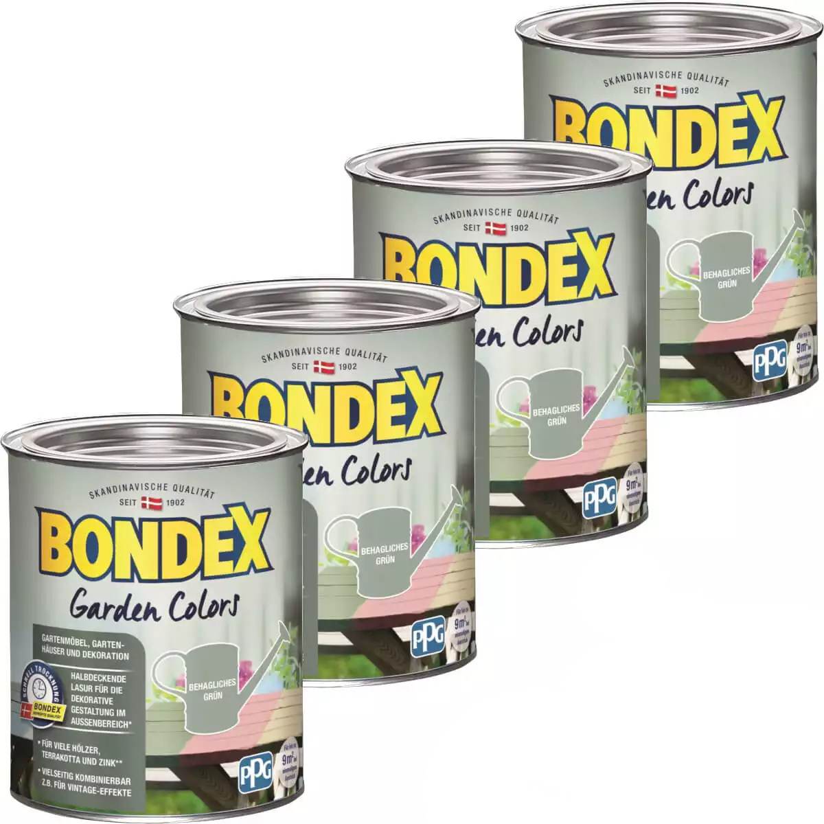BONDEX Garden Colors halbdeckende Farbe, 4x 0,75 l, 3 l, strapazierfähig, Behagliches Grün Produktabbildung