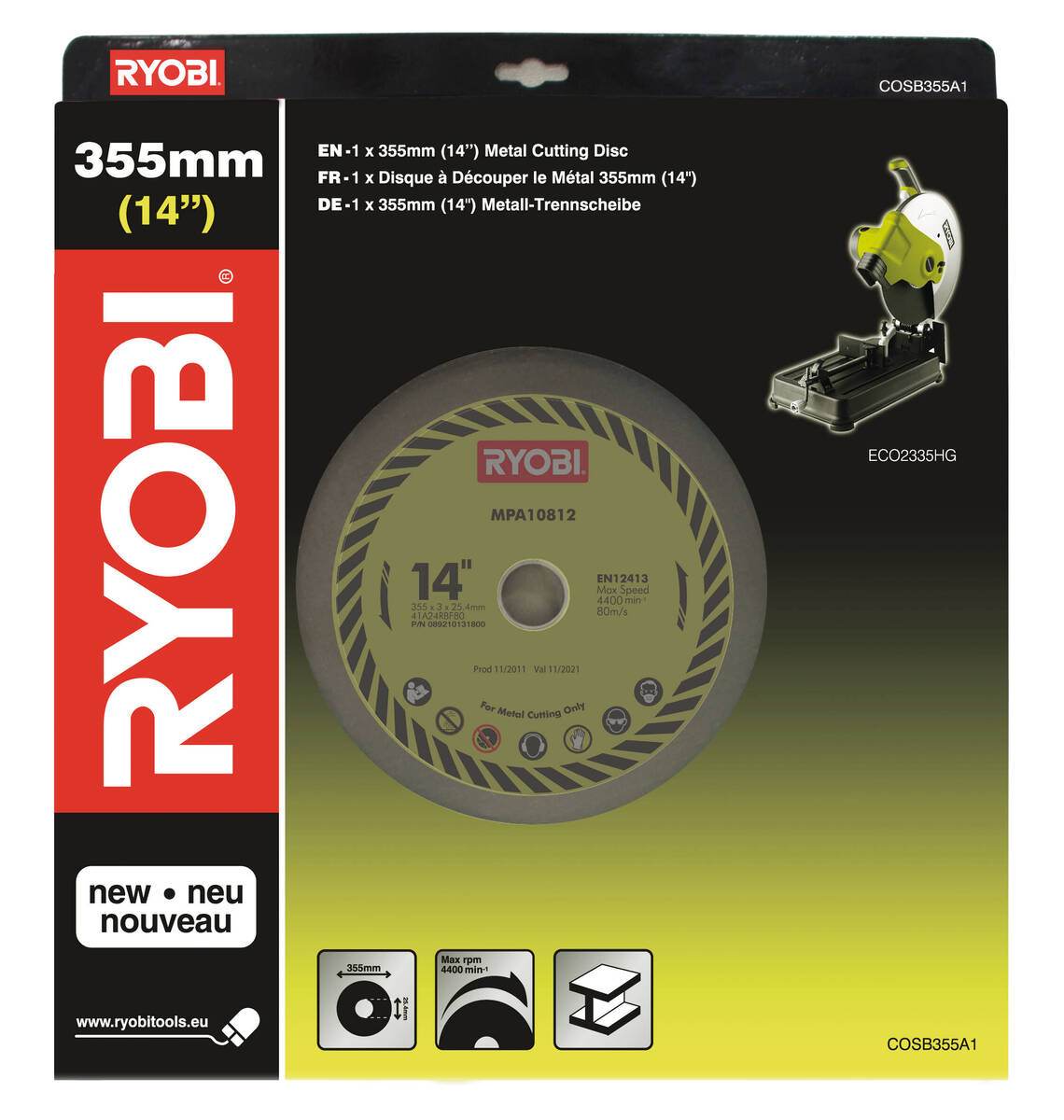 Ryobi Ersatzsägeblatt COSB355A1, Ø 355 mm, für Metall-Trennmaschine ECO2335HG Produktabbildung 1