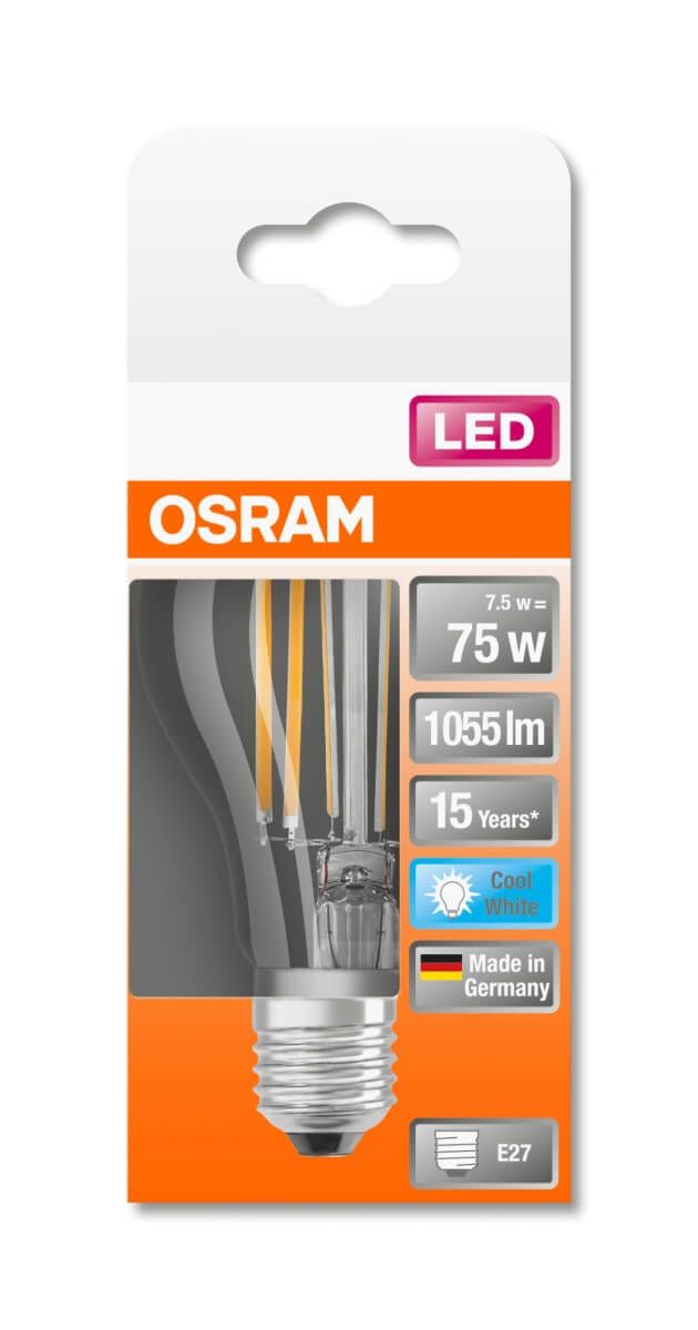 Osram LED STAR Classic A75, 7,5W = 75W, 1055 lm, E27, Neutralweiß (4000 K), Filament, Lampe Produktabbildung 2