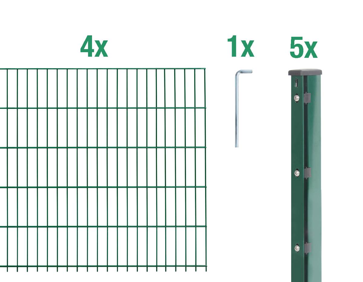 Alberts Komplettset Doppelstabmattenzaun mit Überstand, 2,5 m Matten, Grün, 8|6|8, Flacheisen Produktabbildung