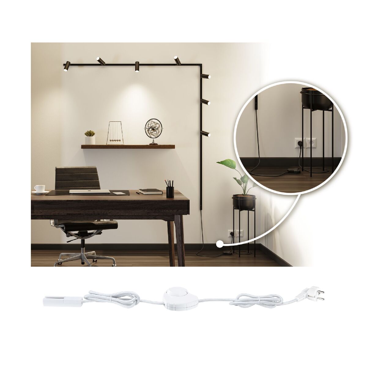 Paulmann URail Einspeisung Kabel mit Schalter, 2m, 1000W, verschiedene Farben, Lichtinstallation Produktabbildung