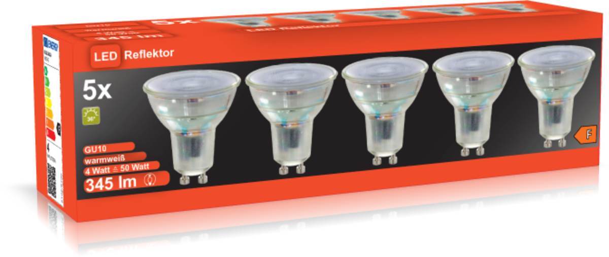 BLULAXA 5er Pack LED Reflektor, 4W = 50W, 345 lm, 36°, GU10, 2700K Produktabbildung