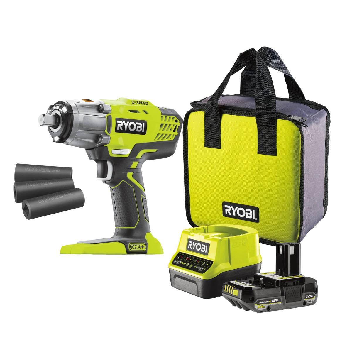 Ryobi Akku-Schlagschrauber-Set R18IW3-120S3 | 2,0 Ah Akku & Ladegerät | 3x Steckschlüssel Produktabbildung