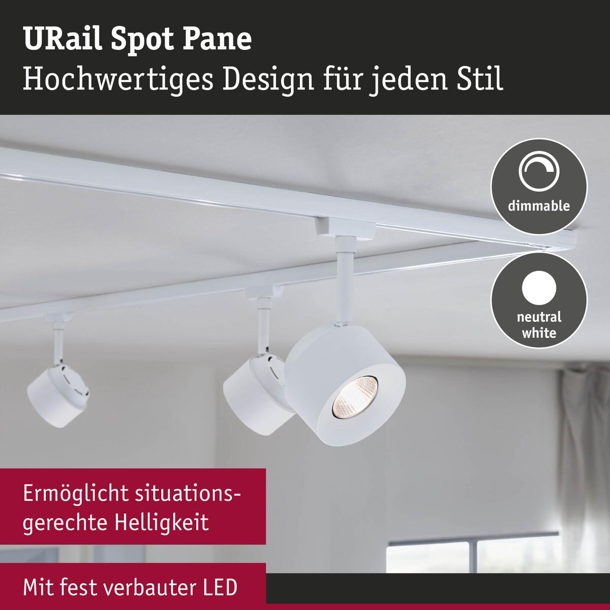 Paulmann URail LED Spot Pane in Signalweiß 7,4W 680lm Produktabbildung 9