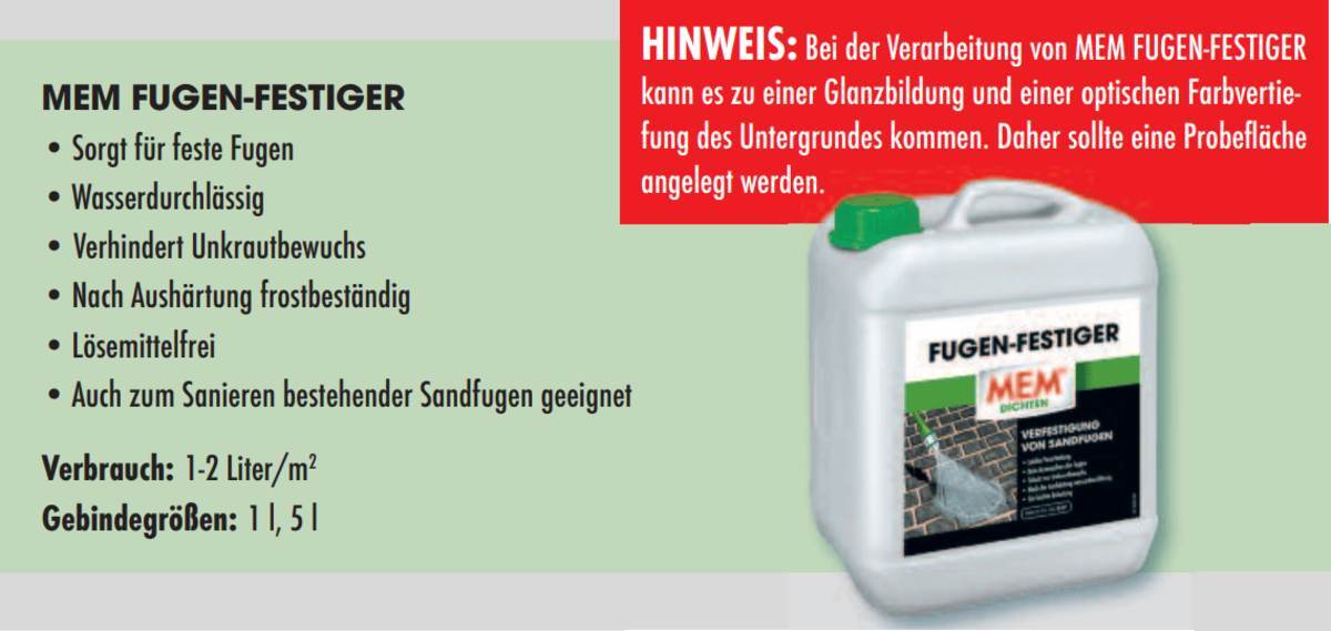 MEM Fugen-Festiger 5 l, Pflasterversiegelung, Sandfugen-Festiger, Fugendicht, Außenbereich Produktabbildung 2