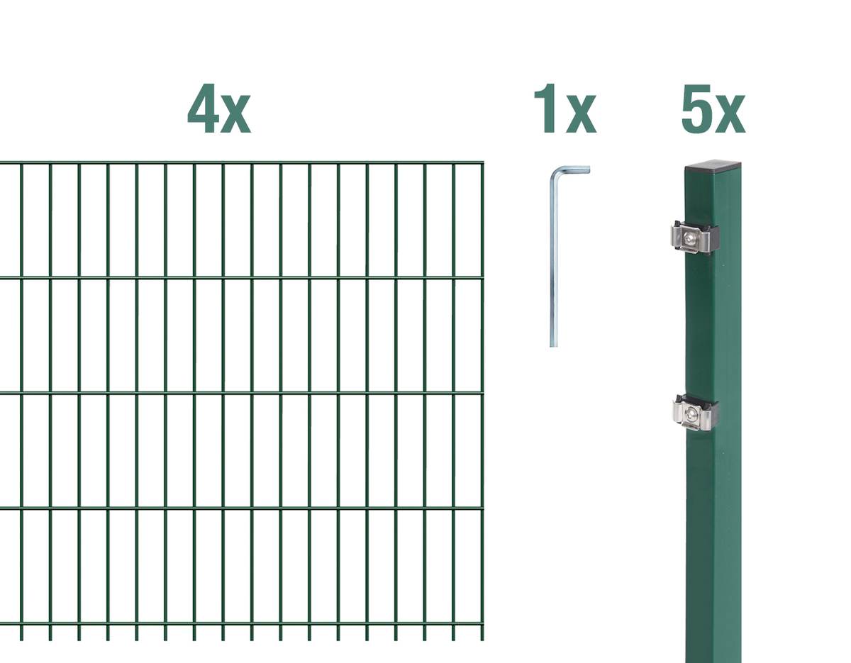 Alberts Komplettset Doppelstabmattenzaun mit Überstand, 2,5 m Matten, Grün, 6|5|6, Klemmlasche Produktabbildung
