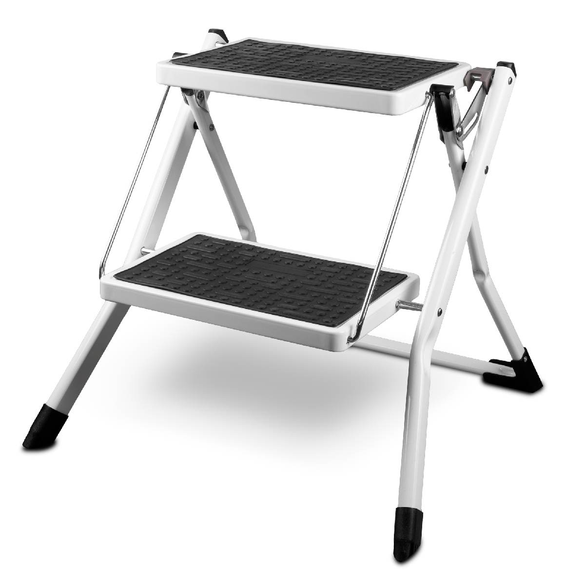 siwitec Mini Klapptritt weiß aus Stahl, 2-stufig, 150kg belastbare faltbare Leiter, Tritthocker GS geprüft Produktabbildung