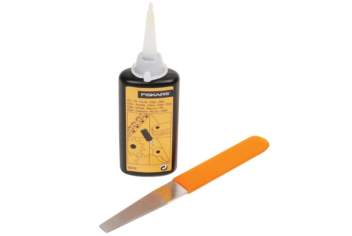 Fiskars Pflegeset für Gartengeräte | Dimantfeile + Pflege-Öl (Set) Produktabbildung 1