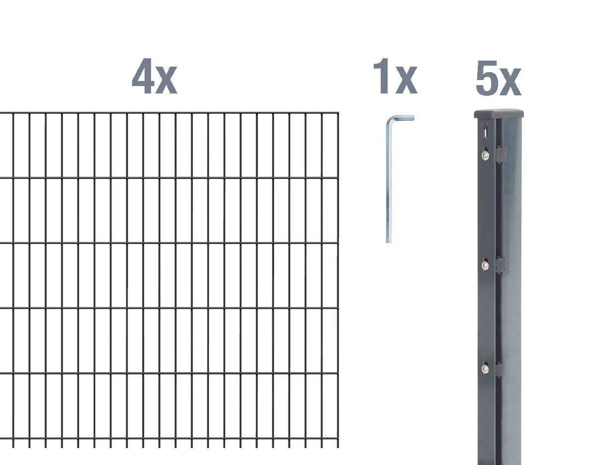 Alberts Komplettset Doppelstabmattenzaun mit Überstand, 2,5 m Matten, Anthrazit, 8|6|8, Flacheisen Produktabbildung