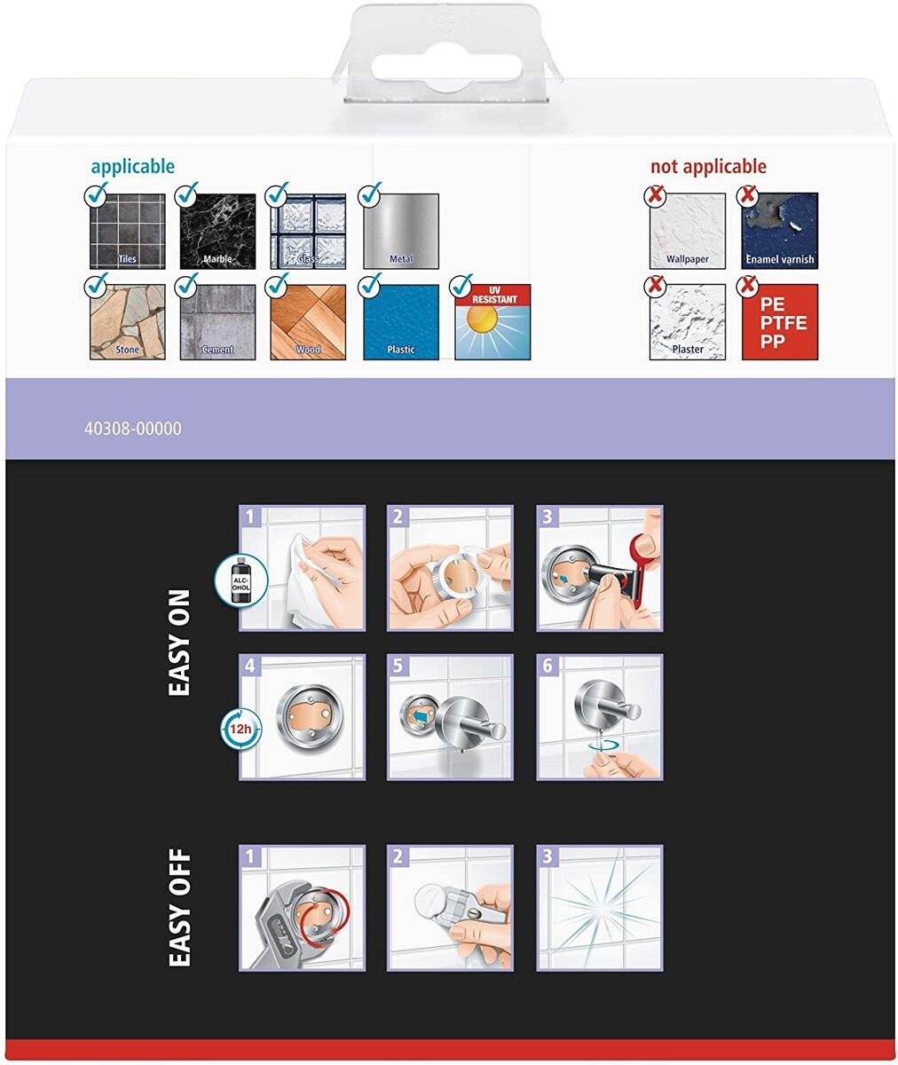 tesa MOON Handtuchring, Ohne Bohren, Edelstahloptik, inkl Klebelösung, rostfrei, belastbar bis 6kg Produktabbildung 3