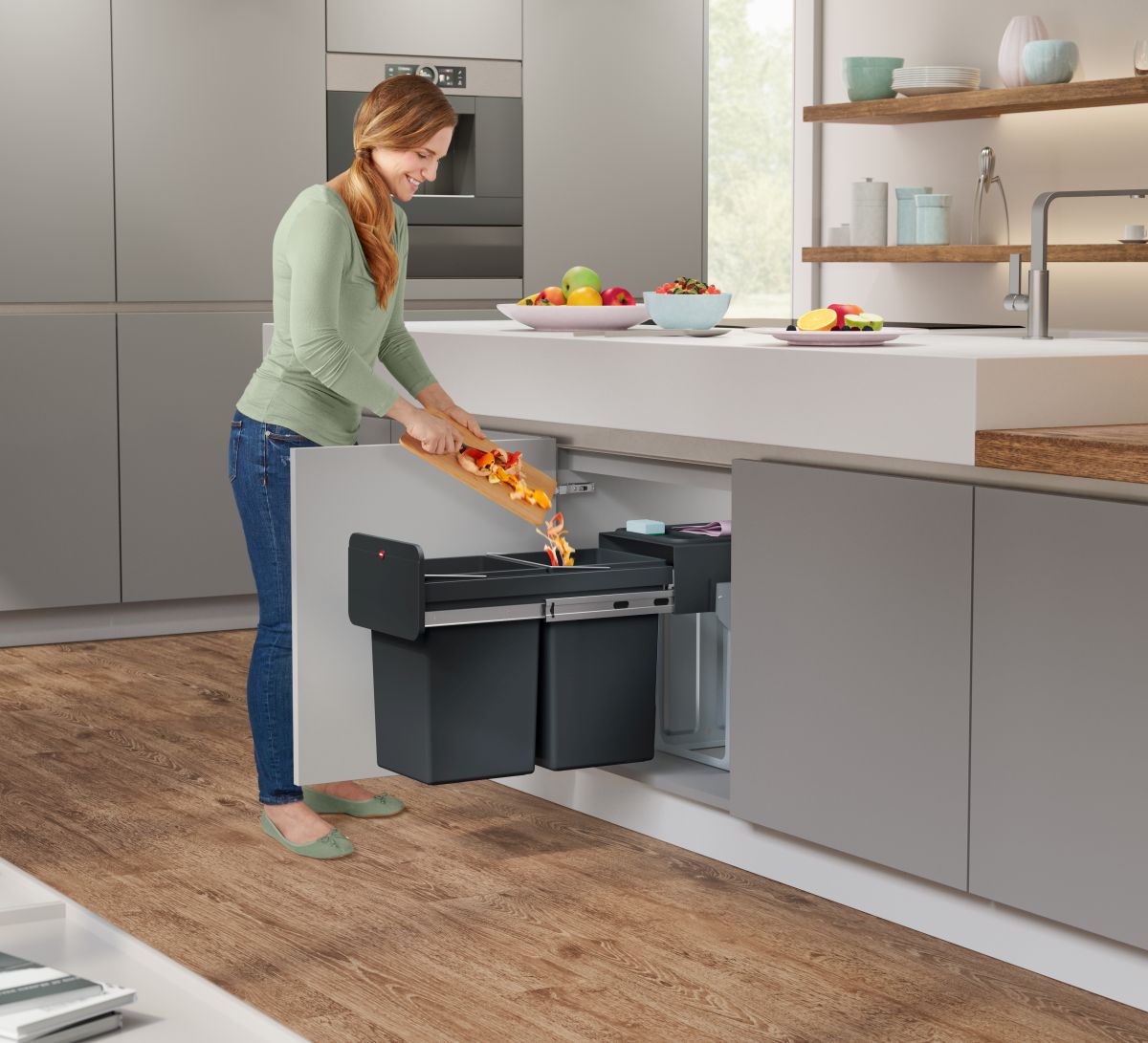 Hailo EcoLine Design L, 2 x 14 l, Einbau-Mülltrennungs-System, Vollauszug Produktabbildung 9