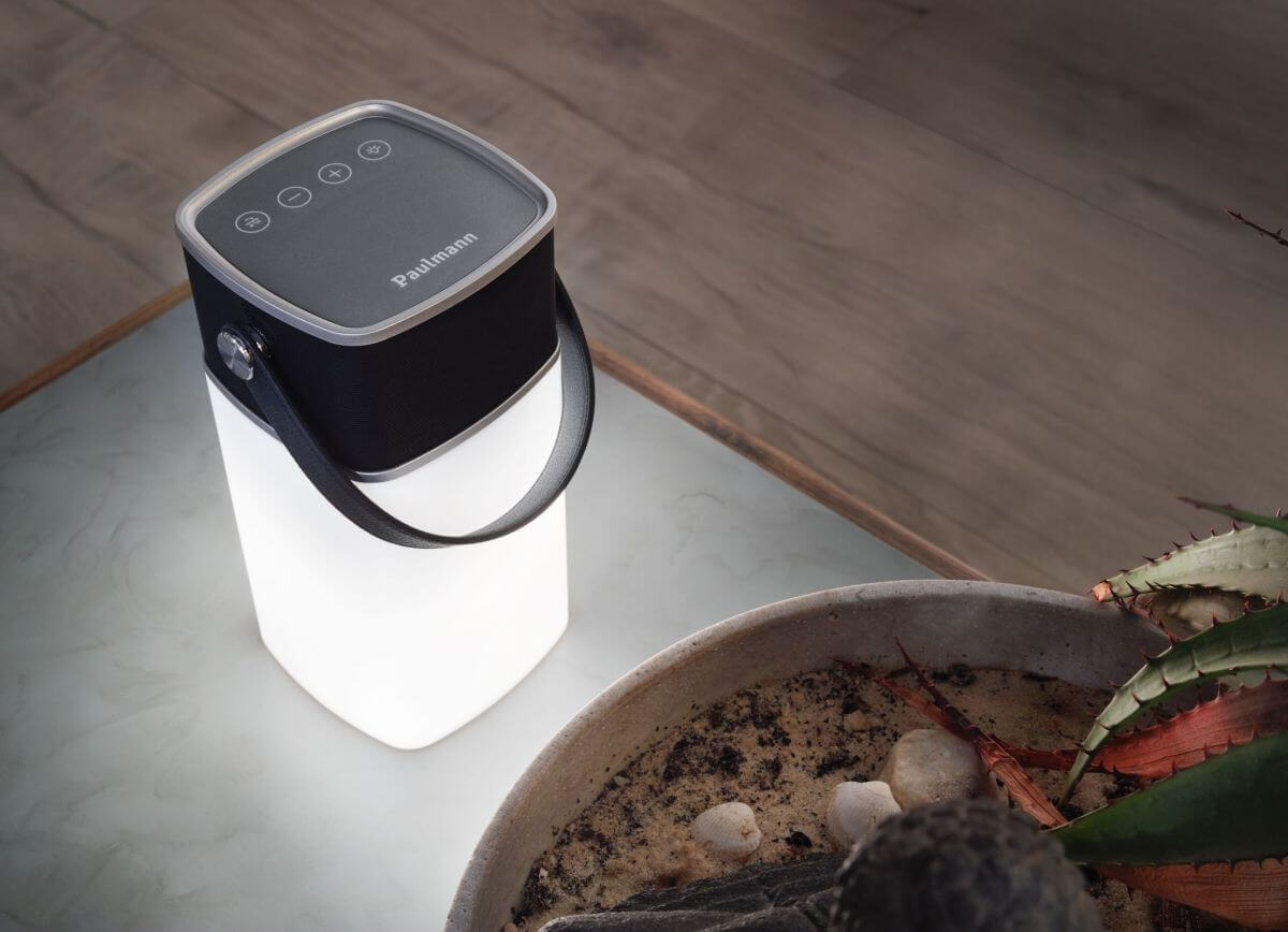 Paulmann Mobile Tischleuchte Clutch Sound IP44 dimmbar Akkubetrieb mit Lautsprecher Produktabbildung 4