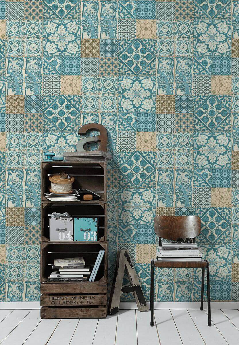 Livingwalls Blau Retro Fliesen Vliestapete Metropolitan Stories 369233 Produktabbildung 6