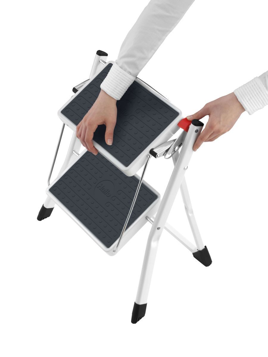 Hailo MK60 Mini Stahl-Klapptritt Standardline mit 2 Stufen in weiss, Klappsicherung & Anti-Rutsch Produktabbildung 4