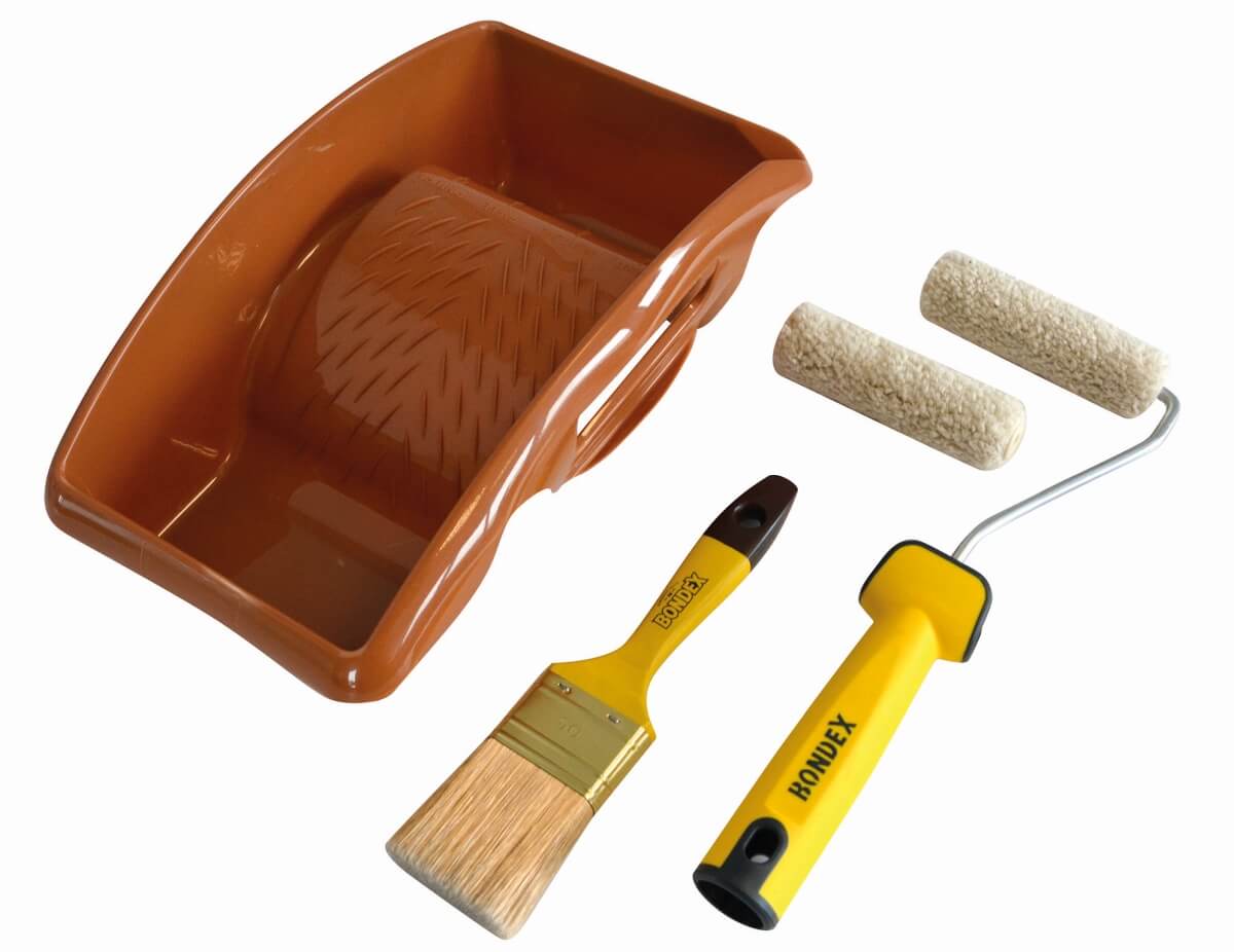 BONDEX Lasurset,5-teilig mit Lasurwalze 10 cm, Flachpinsel 50 mm, Farbwanne Produktabbildung