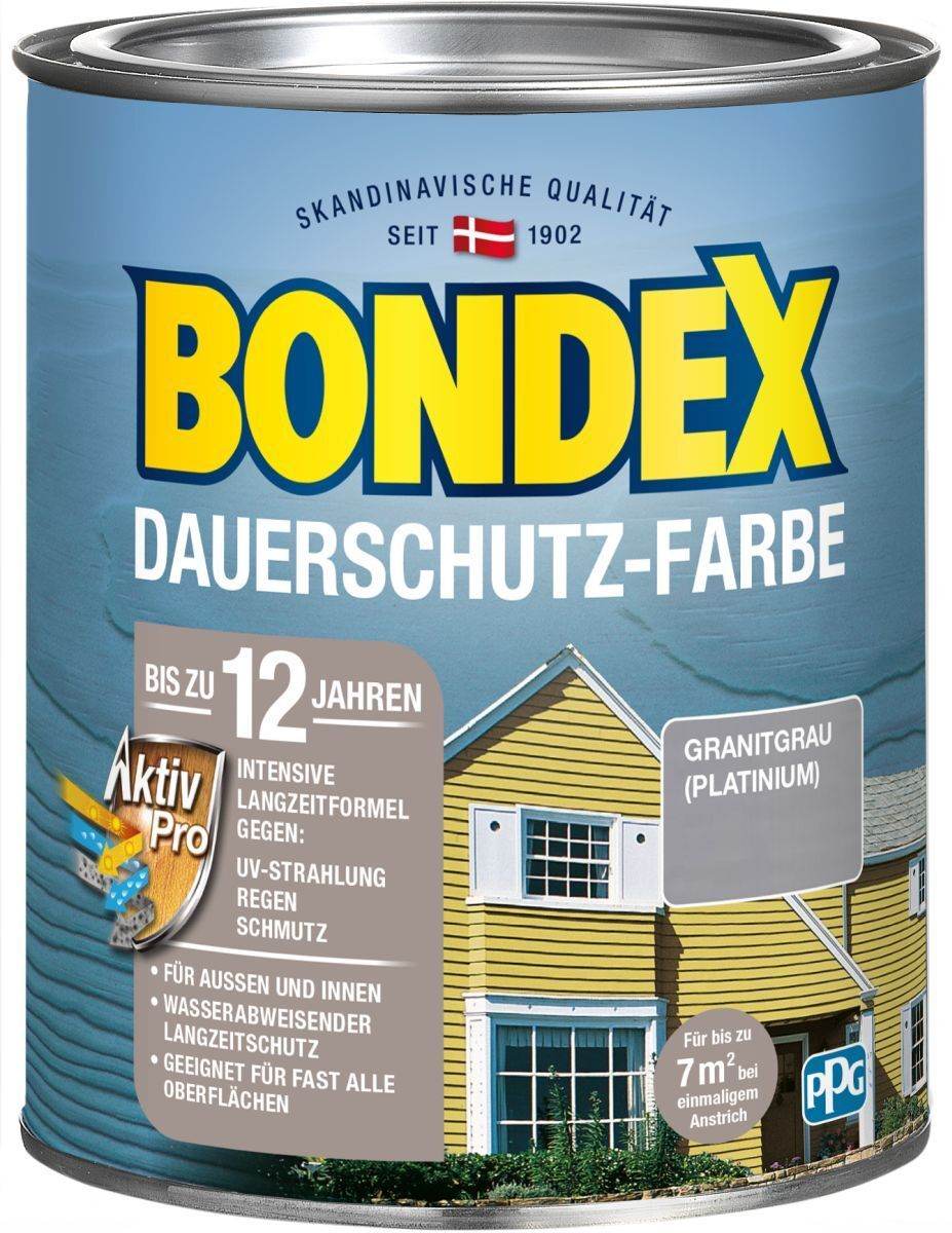 BONDEX Dauerschutz Farbe Außen Holzfarbe, Hochdeckend, Wetterschutz, Granitgrau (Platinium), 0,75 l Produktabbildung
