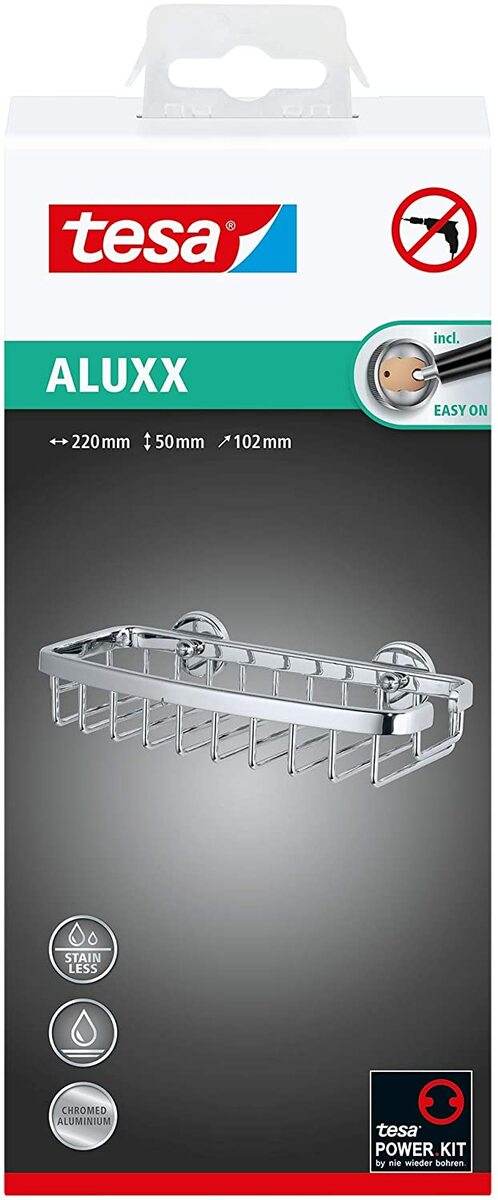 tesa Aluxx Duschkorb, inkl Klebelösung, Ohne Bohren, Aluminium, Rostfrei Produktabbildung 2