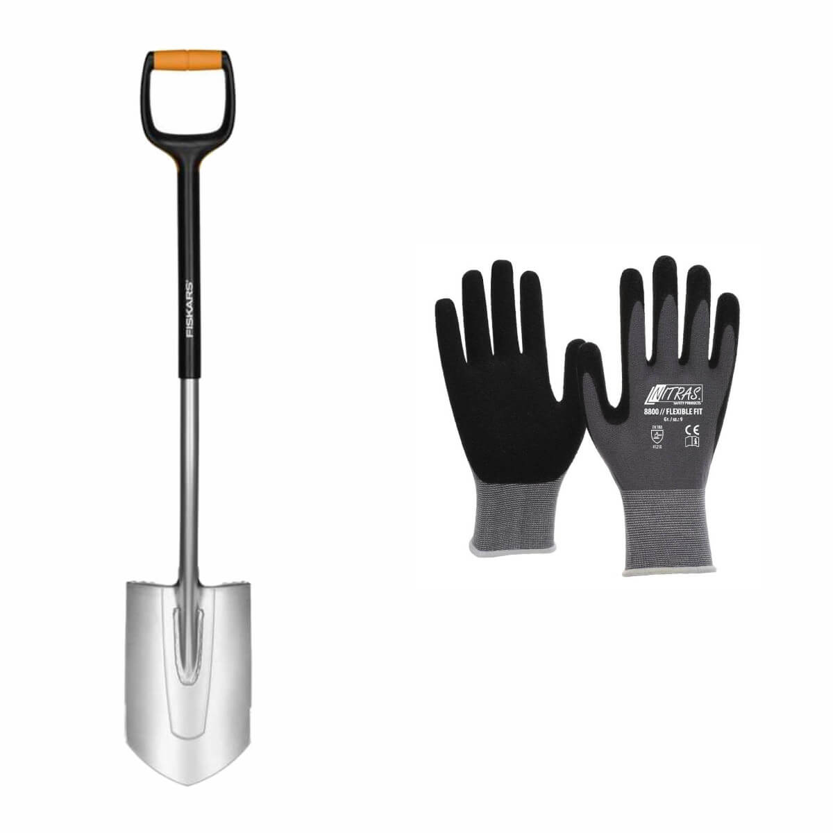 Fiskars-Set  Xact Gärtnerspaten, spitz M inklusive Gartenhandschuhe Produktabbildung 1