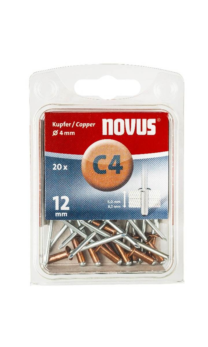 Novus Blindniete C4, 12 mm Länge, Kupfer, 20 Stück Produktabbildung 1