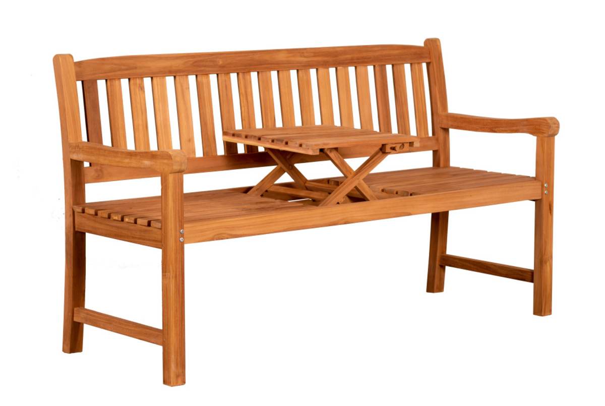 YOURSOL Holzbank mit Lehne Woodie Trend Butler, Breite 160 cm, Teak wetterfest, Gartenbank mit Tisch Produktabbildung 1
