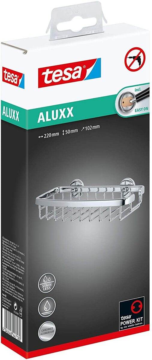 tesa Aluxx Duschkorb, inkl Klebelösung, Ohne Bohren, Aluminium, Rostfrei Produktabbildung 4