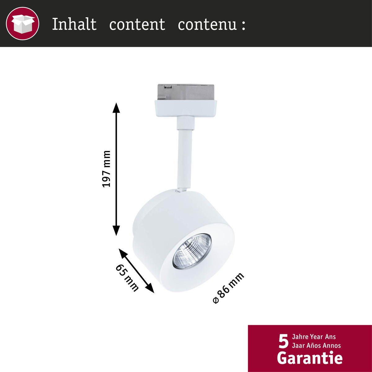Paulmann URail LED Spot Pane in Signalweiß 7,4W 680lm Produktabbildung 12